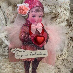 VALENTINE GIRL ANGEL VALERIE ORNAMENT*CUT TWO LAYERS*GERMAN GLITTER*ADORABLE